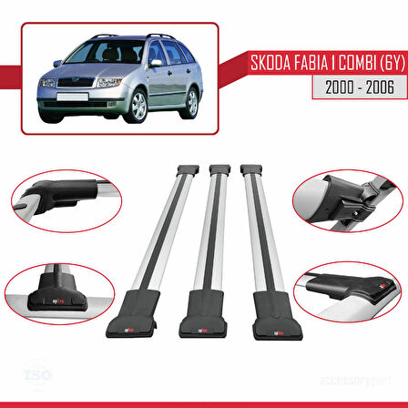 Skoda Fabia (6Y) Combi 2000-2006 Arası ile Uyumlu FLY Model Ara Atkı Tavan Barı Gri 3 Adet