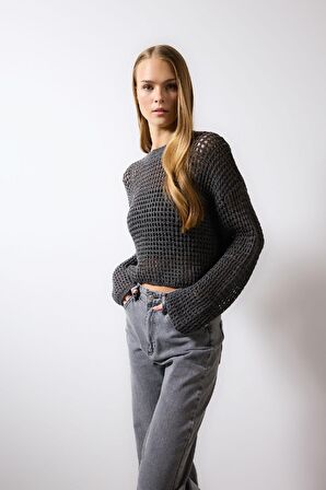 DeFacto Regular Fit Bisiklet Yaka Kroşe Triko Kazak T4513AZ24SPGR211