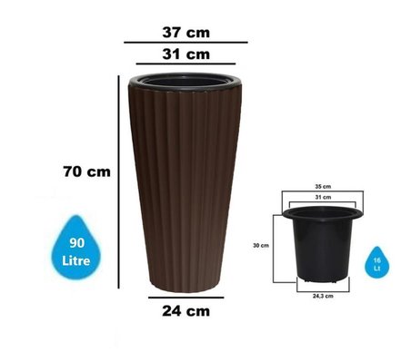  SO-LVT2 3 Adet Lilyum Vazo Saksı Takımı İç Kovalı 90 Litre No:2 Kahverengi