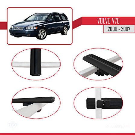 Volvo V70 2000-2007 Arası ile Uyumlu BASIC Model Ara Atkı Tavan Barı Siyah 2 Adet