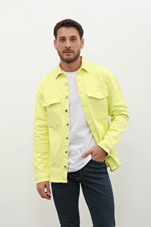 Erkek Oversize Jean Gömlek Neon Yeşil