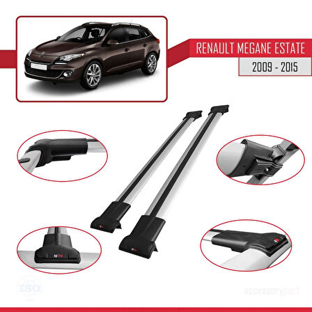 Renault Megane 3 ST 2009-2015 Arası ile Uyumlu FLY Model Ara Atkı Tavan Barı Gri 2 Adet
