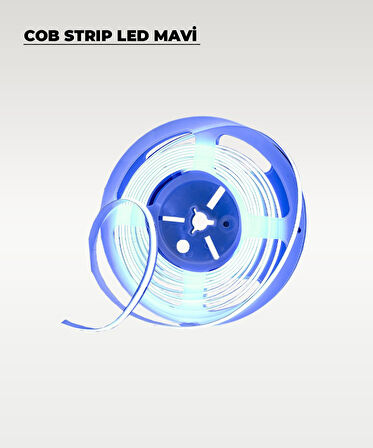 12V COB Şerit Led Mavi Işık  - Metrede 360 Led - 5 Metre
