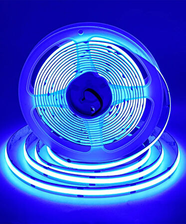 12V COB Şerit Led Mavi Işık  - Metrede 360 Led - 5 Metre