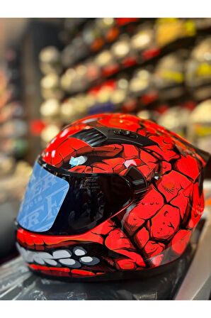 Fazer Siyah Vizör Fantastic Red Shinny Full Face Güneş Vizörlü Motosiklet Kaskı