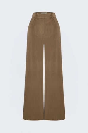 Yuksek Bel Kadife Pantolon Camel