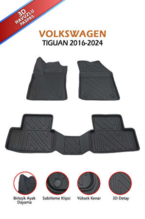 Havuzlu 3d Siyah Paspas Takımı, VOLKSWAGEN-TIGUAN-2016-2024  3d Havuzlu Paspas, HediyeAraç Kokusu