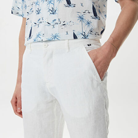 Nautica Erkek Beyaz Keten Bermuda