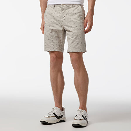 Nautica Erkek Gri Slim Fit Baskılı Bermuda