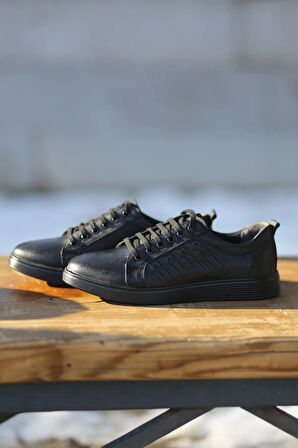 Erkek Mevsimlik Sportif Kundura Hakiki Deri  Kauççuk Taban Bağcıklı Otopedik