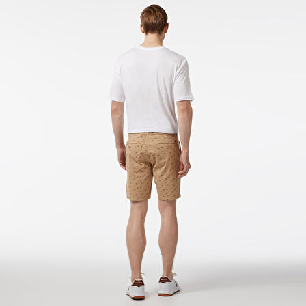 Nautica Erkek Bej Slim Fit Baskılı Bermuda