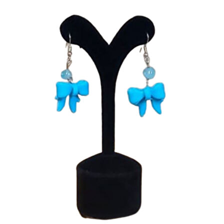 Uretti - Hatice 4962 7545 El Yapımı Mavi Akik Taşlı Polimer Kil Fiyonk Küpe