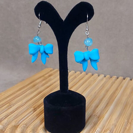 Uretti - Hatice 4962 7545 El Yapımı Mavi Akik Taşlı Polimer Kil Fiyonk Küpe