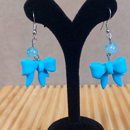 Uretti - Hatice 4962 7545 El Yapımı Mavi Akik Taşlı Polimer Kil Fiyonk Küpe