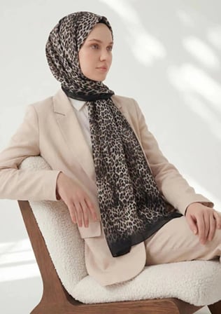 Leopar Desen Pamuklu Krem 90X200 Soft Şal 70017-05