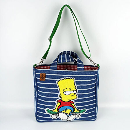 Woodycord Bart Simpson Tasarım  Büyük Boy Denim Tote Çanta