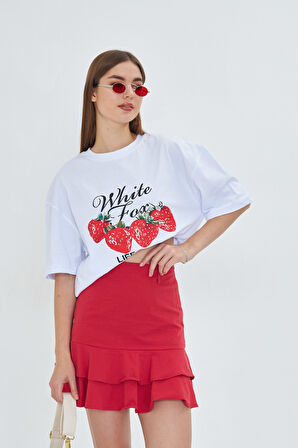 White Fox  Life  Is Sweat Baskılı Bisiklet Yaka T-shirt Kadın
