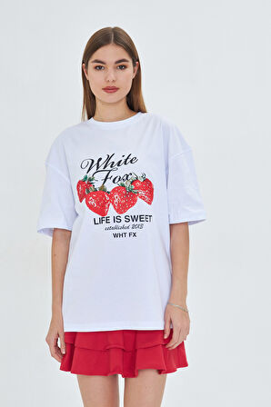 White Fox  Life  Is Sweat Baskılı Bisiklet Yaka T-shirt Kadın