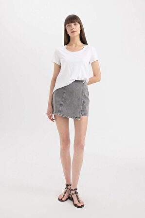 DeFacto Yüksek Bel Mini Jean Şort Etek C0695AX24SMNM55