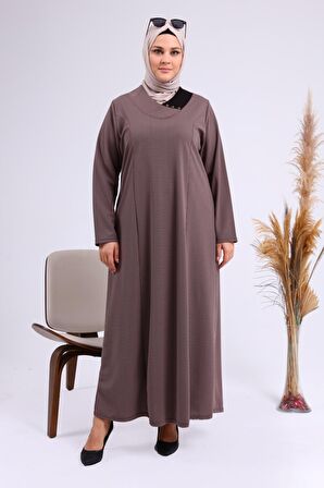 Kadın Büyük Beden Petek Kumaş Jakar Anne Elbisesi