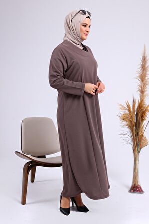 Kadın Büyük Beden Petek Kumaş Jakar Anne Elbisesi