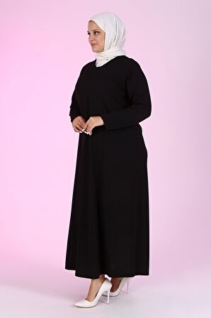 Kadın Büyük Beden Petek Kumaş Jakar Anne Elbisesi