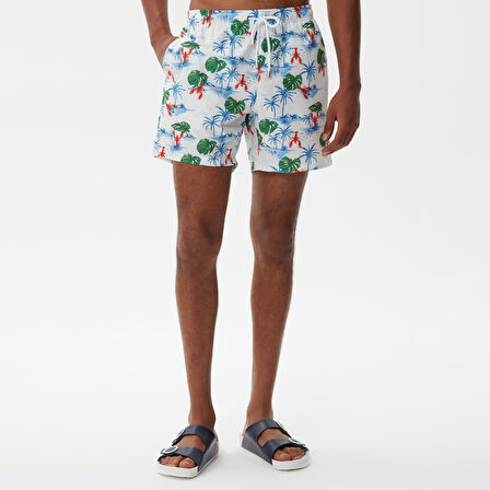 Nautica Erkek Beyaz Baskılı Deniz Şortu