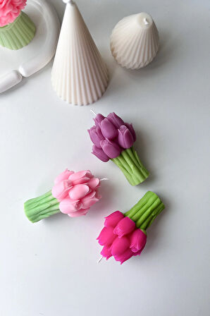 Koyu Pembe Lale Buketi Çiçek Kokulu Soya Mum