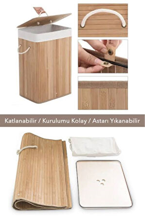 Katlanır Bambu Çamaşır Sepeti 72 L