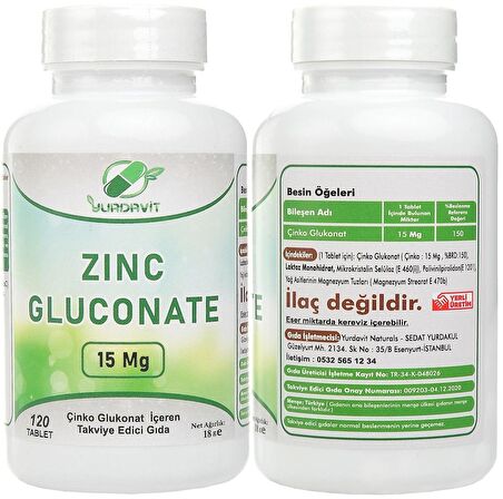 Yurdavit Zinc Gluconate Çinko Glukonat 120 Tablet Vitamin C 1000 Mg C Vitamini Kuşburnu 200 Tablet