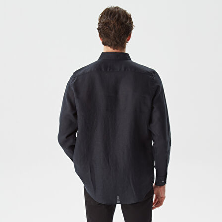 Nautica Erkek Siyah Classic Fit Uzun Kollu Keten Gömlek