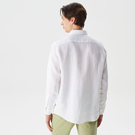 Nautica Erkek Beyaz Classic Fit Uzun Kollu Keten Gömlek