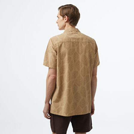 Nautica Erkek Bej Classic Fit Kısa Kollu Gömlek