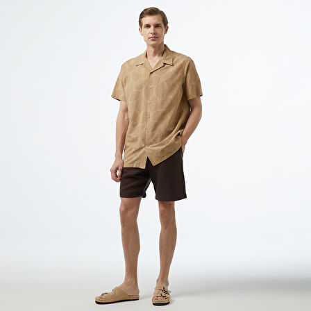 Nautica Erkek Bej Classic Fit Kısa Kollu Gömlek