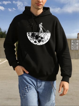 Astronotlar Gezegeni Temizliyor Baskılı Erkekler Kapüşonlular Hip Hop Polar Hoodie Moda Bisik