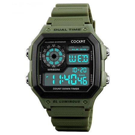 COCKPIT CK-4100GN DİJİTAL YEŞİL SİLİKON KORDON ERKEK KOL SAATİ