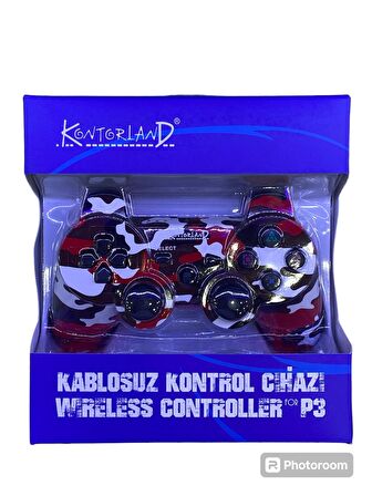 Kontorland  P3G - PS3/PC Uyumlu Titreşimli Kablosuz Oyun Kolu GamePad Kırmızı Kmuflaj