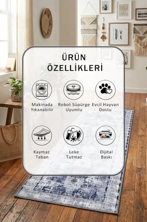 Ehl 108 Dijital Baskılı Kaymaz Yıkanabilir Yolluk - Leke Tutmaz