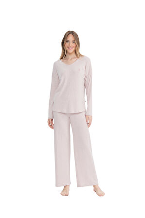 U.S. Polo Assn. Kadın Uzun Kollu V Yaka Pijama Takımı S25090