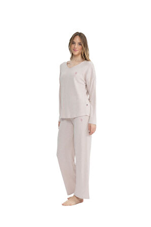 U.S. Polo Assn. Kadın Uzun Kollu V Yaka Pijama Takımı S25090
