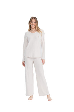U.S. Polo Assn. Kadın Uzun Kollu V Yaka Pijama Takımı S25090