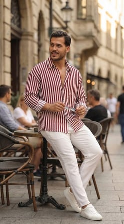 ModiG Erkek Dikey Çizgili Yarım Oversize Gömlek