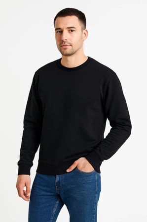 ModiG Erkek Üç İplik Düz Bisiklet Yaka SweatShirt  Siyah