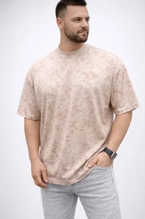 Yumuşak Dokulu Erkek Bej Premium Tişört OSY Yıkamalı Oversize Tişört