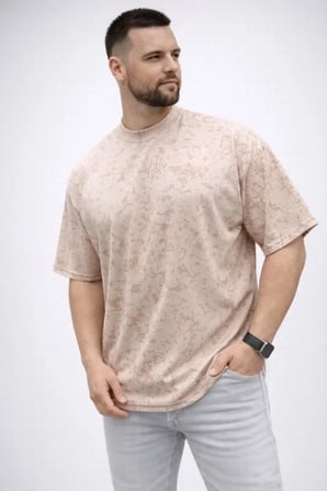 Yumuşak Dokulu Erkek Bej Premium Tişört OSY Yıkamalı Oversize Tişört