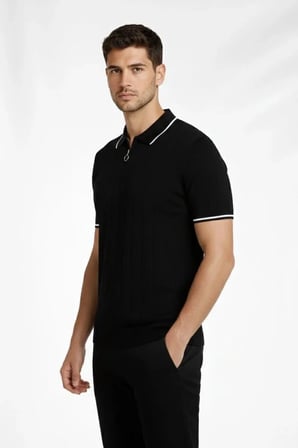 Erkek Günlük Stil Fermuar Yakalı Kısa Kol Tişört 3’lü Set Bej-Beyaz-Siyah Triko Tişört