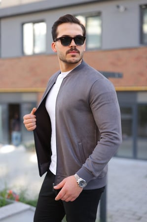 Süet Erkek Günlük Şıklık Scuba Kumaş Bomber Hırka