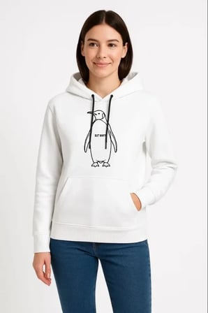 Kadın Salaş Stil Beyaz Nihilist Penguen Özel Tasarım Oversize Kapüşonlu Sweatshirt