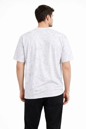Erkek Günlük Stil Beyaz Asit Yıkama Bisiklet Yaka Kısa Kollu Tişört Oversize Tişört