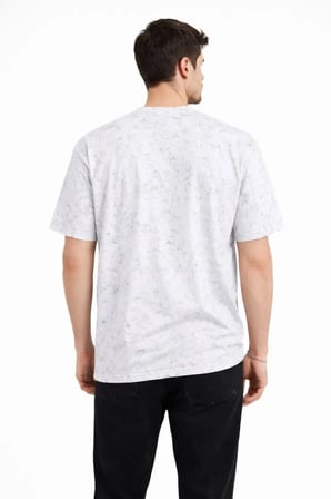 Erkek Günlük Stil Beyaz Asit Yıkama Bisiklet Yaka Kısa Kollu Tişört Oversize Tişört